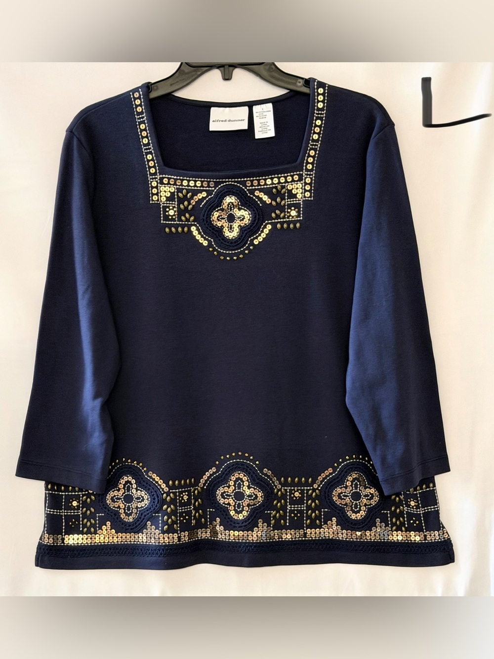 Alfred Dunner Navy Top with Gold Sequin Embellishment